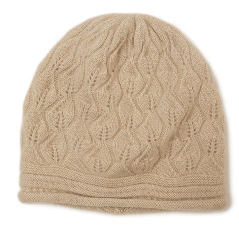 Kangsai Ni Women's 100% Cashmere Cable Knit Beanie - Warm, Fashionable, Versatile Solid Color Hat