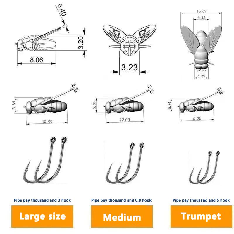 Kit 10 Mosche da Pesca a Mosca Esche in Gomma per Pesca a Mosca Esche Realistiche in Plastica Morbida Ami con Ardiglione Per Persico Trota Salmone