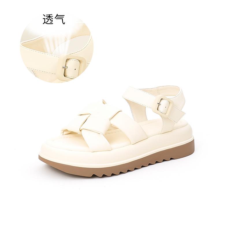 

Muffin sole sandals women s 2025 summer new flat-bottomed woven sports sandals women s casual small fragrant style buckle sandals 40 бежевий