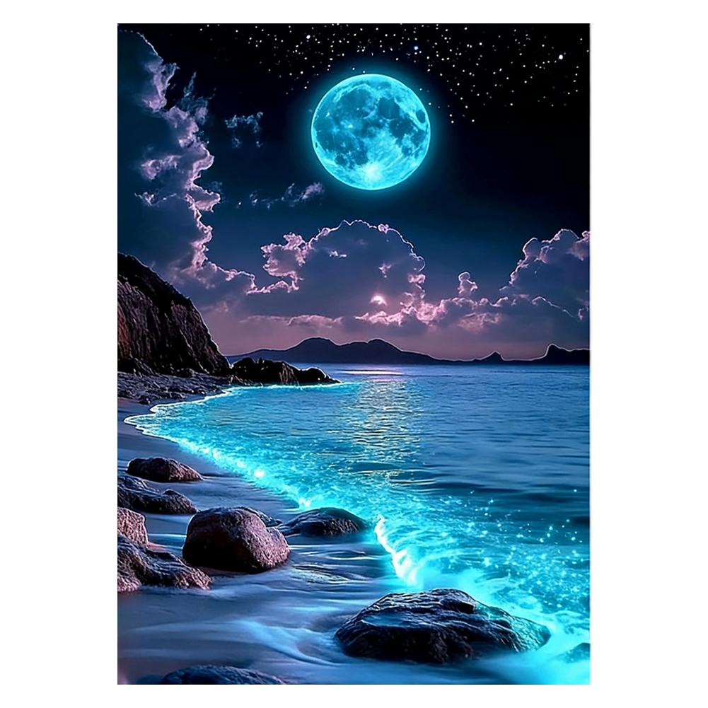 5D Moon Seascape Kit Sparkling Rhinestone Art For Adults Beginners Dream Beach Starry Sky Wall Decor DIY Craft