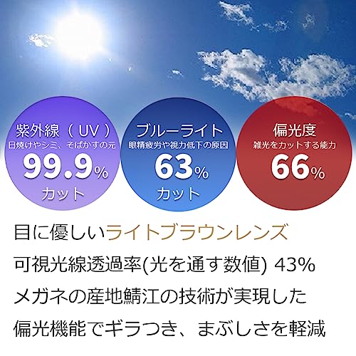 [Eight Tokyo] Polarized Sunglasses for Men and Women, Blue Light Blocking, Made In Japan, Wellington/Boston Style, Lightweight, Light Color, Suitable