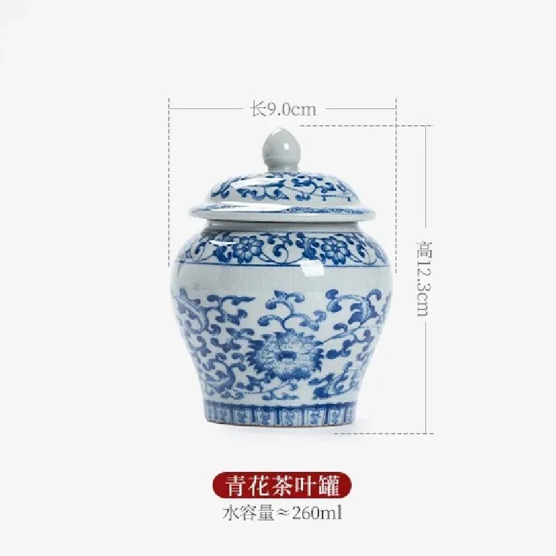 Modrá a bílá porcelánová dóza na čaj Keramická dóza s víčkem Uzavřená krabička na cukroví Retro ledem popraskaná glazura Úložná nádoba na čaj