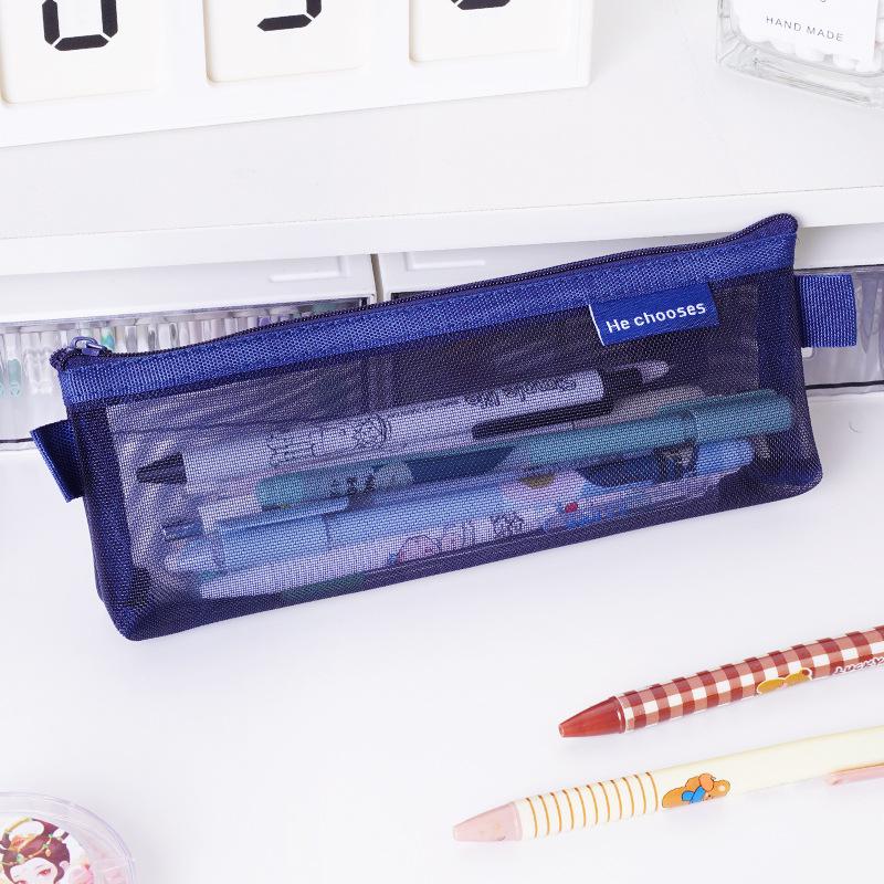Retro Transparent Mesh Pencil Case - Large Capacity Triangle Stationery Bag 20.5×7×3cm