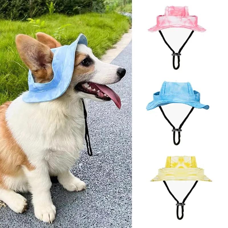 Summer Pet Baseball Cap with Ear Holes Adjustable Dyed Comfortable Dog Hat for Small Medium Dogs Outdoor Activities Home Use