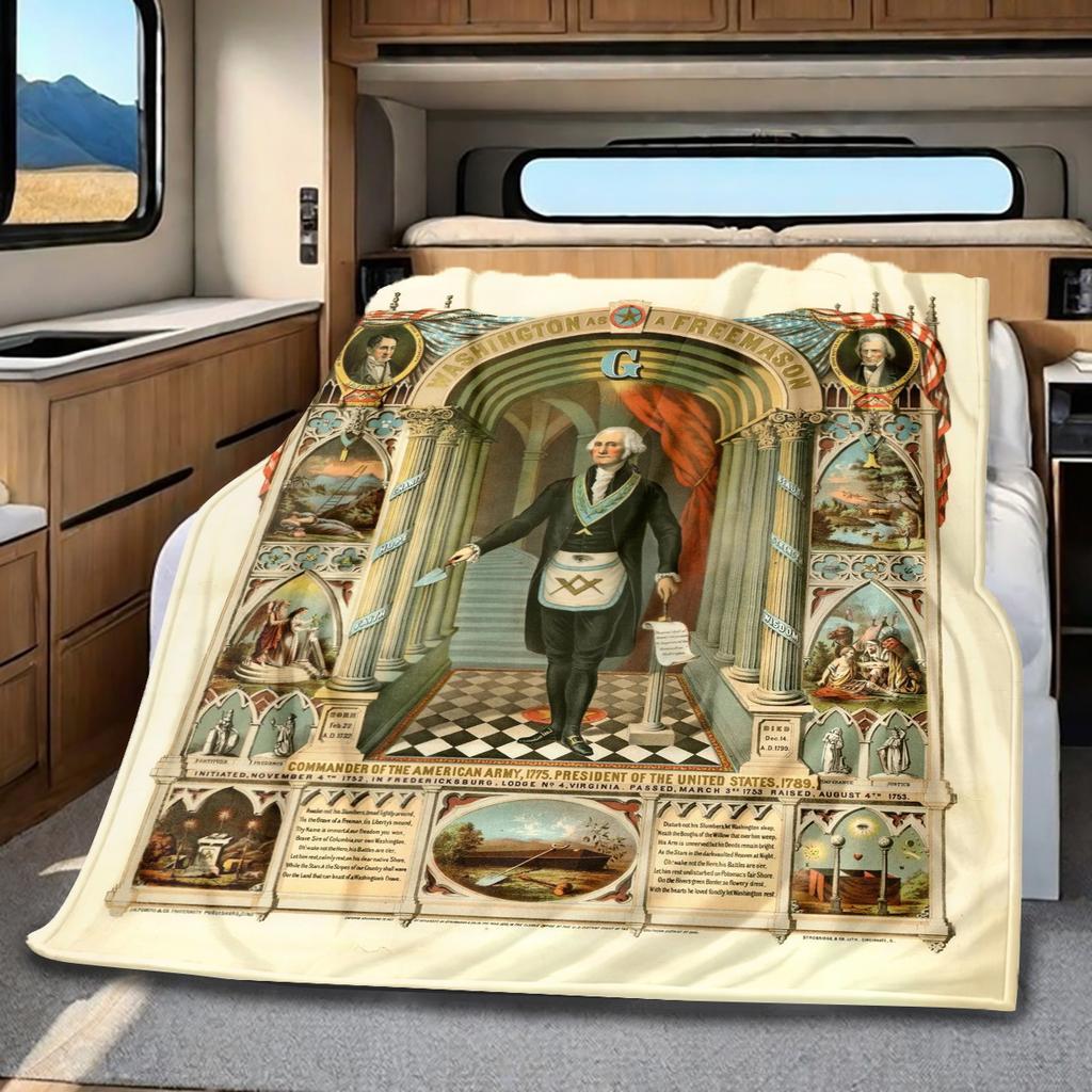 1PC  Freemason Poster Masonic Symbols  Soft Comfortable Throw Blanket Suitable All Seasons Great Gift Idea Home Office Travel