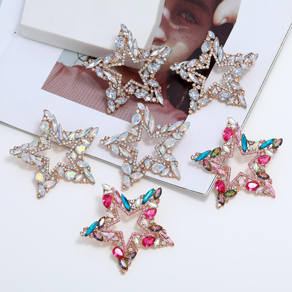 Geometric Rhinestone Inlaid Star Alloy Earrings - Multi-Color Light Luxury Design