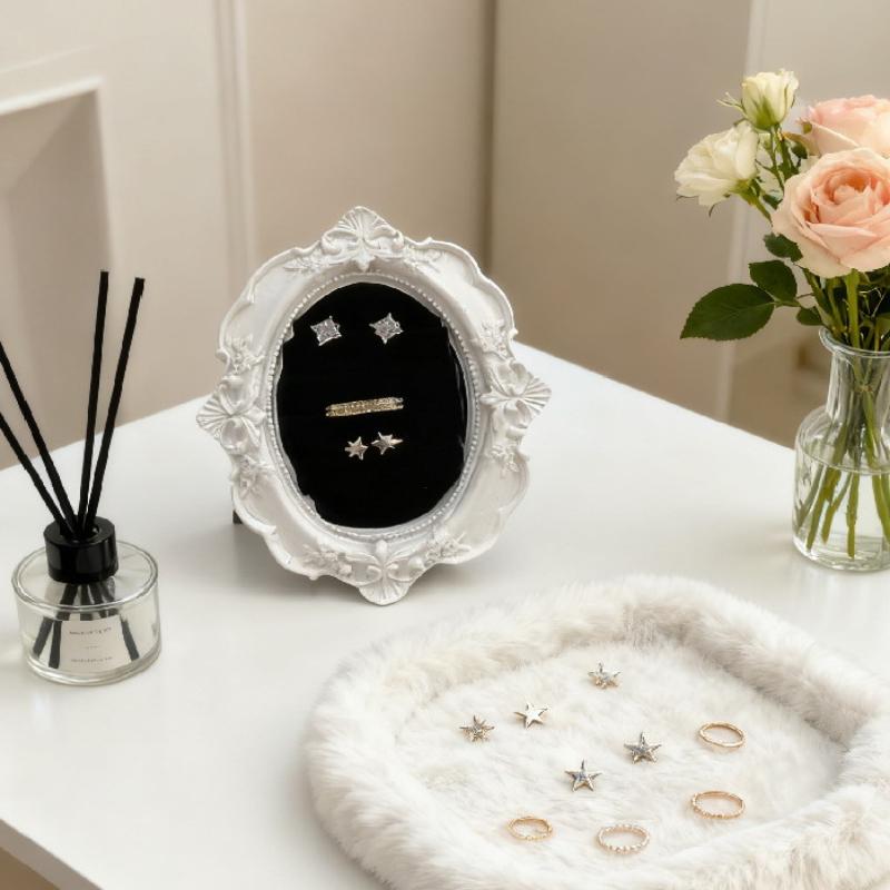 Picture Frame Ring Display Stand Vintage Jewelry Organizer Tray Exquisite Earring Holder for Bedroom Vanity and Fashion Show
