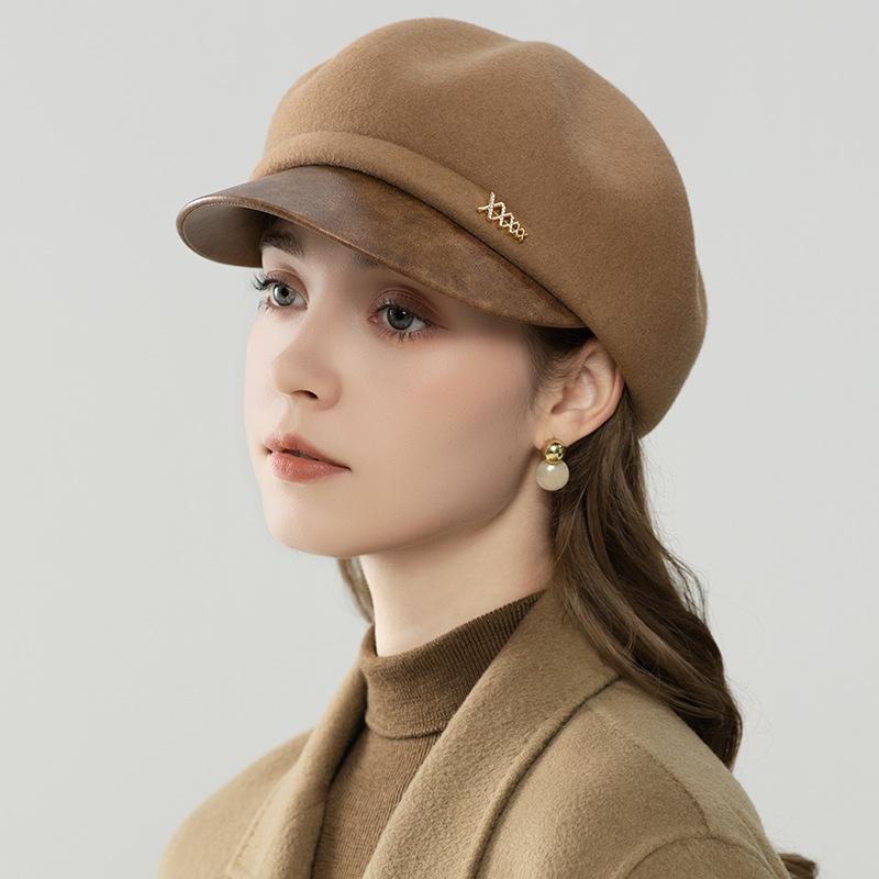 British Retro Beret Women's Wool Felt Hat Painter Hat Autumn and Winter Warm Forward Hat Octagonal Hat