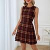 Abito Midi A-line a Quadri Senza Maniche da Donna Marrone Arancio a Quadretti Abito Casual