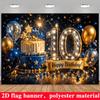 Blauw Goud 10e Verjaardag Banner Achtergrond, Licht Getal 10 Gelaagde Taart Ballon Ster Sprankeling Vuurwerk, Polyester, Feestdecoratie