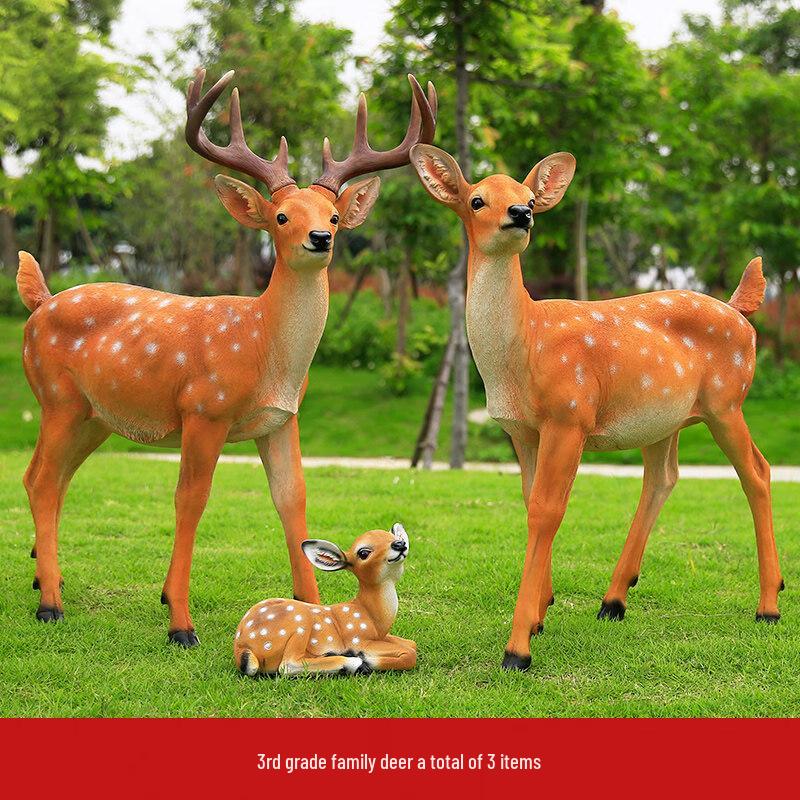 Glass Sika Deer Family Outdoor Ornament Set