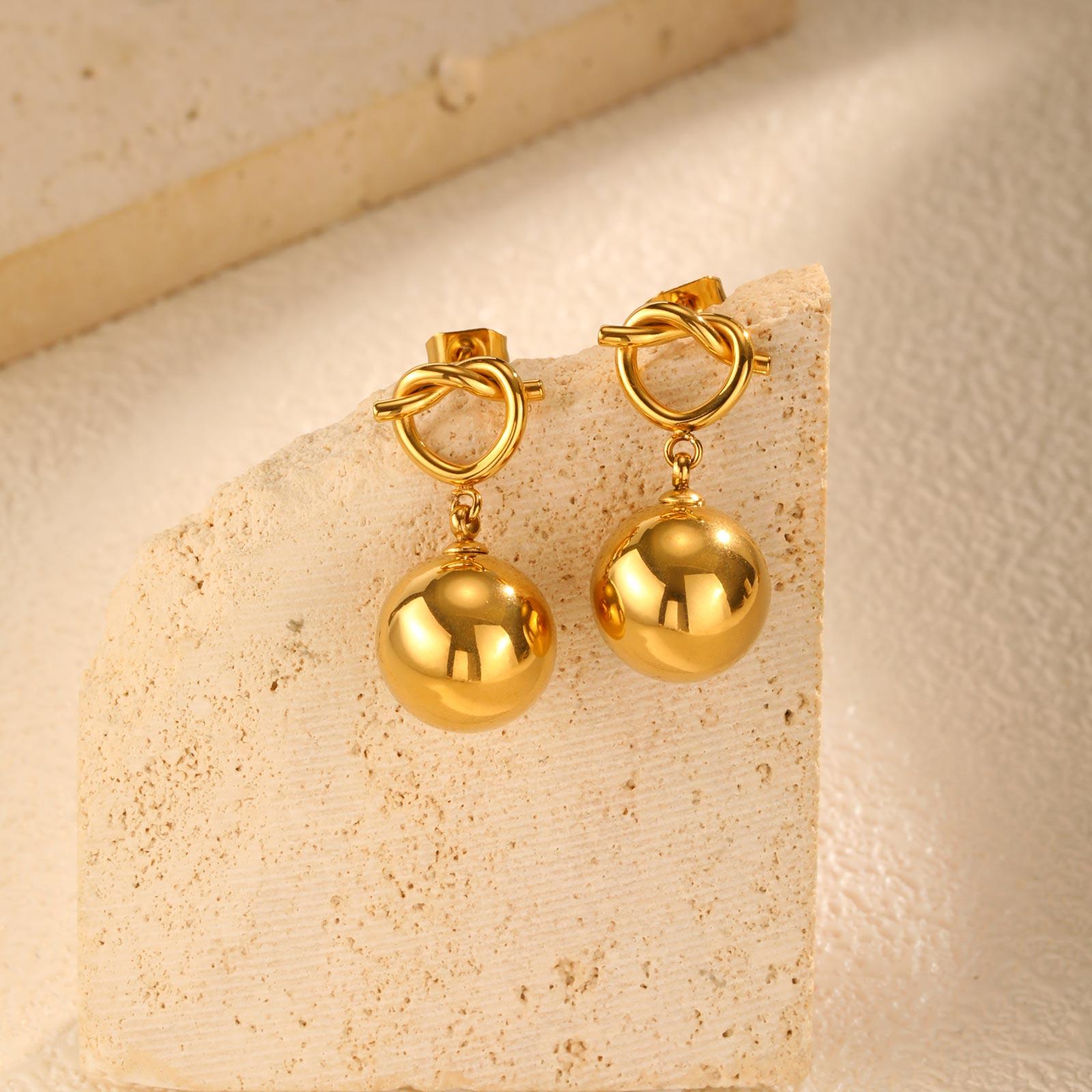 

New Waterproof Stainless Steel Ball Pendant Earrings for Women Geometric Twist Heart Gold Plated Earring Vintage Fashion Jewelry