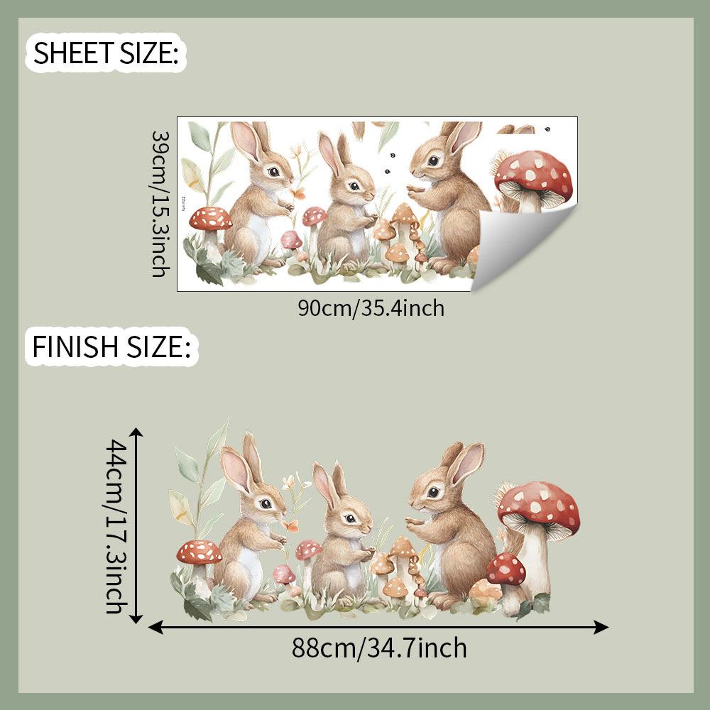 Милый мультяшный кролик и гриб Наклейка на стену Сладкий лес Самоклеящийся декор для спальни гостиной детской комнаты дома 39x90cm