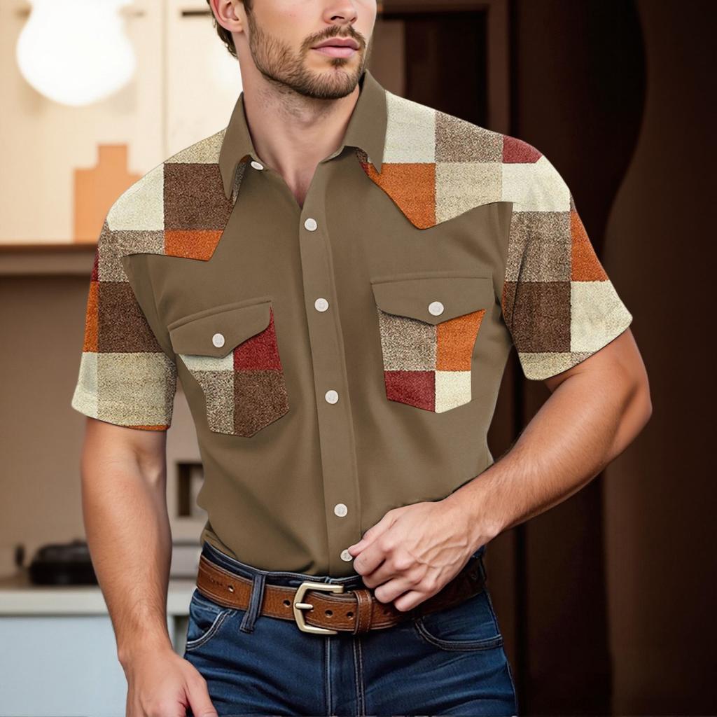 Men'S Fashionable Lapel And Shoulder Length Short Sleeved Casual Top
