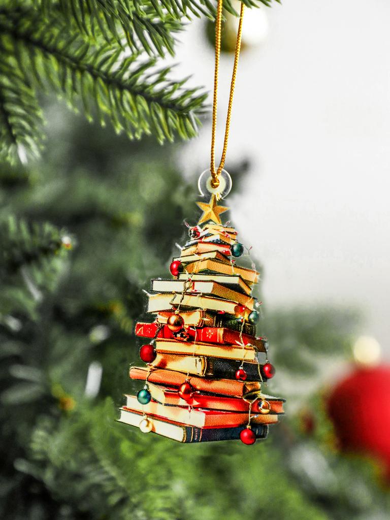 Christmas Acrylic Book Shaped Tree Ornament, Stacked Books with Xmas Ball & Star Design, Hanging Decor for Xmas Tree & Home Gift