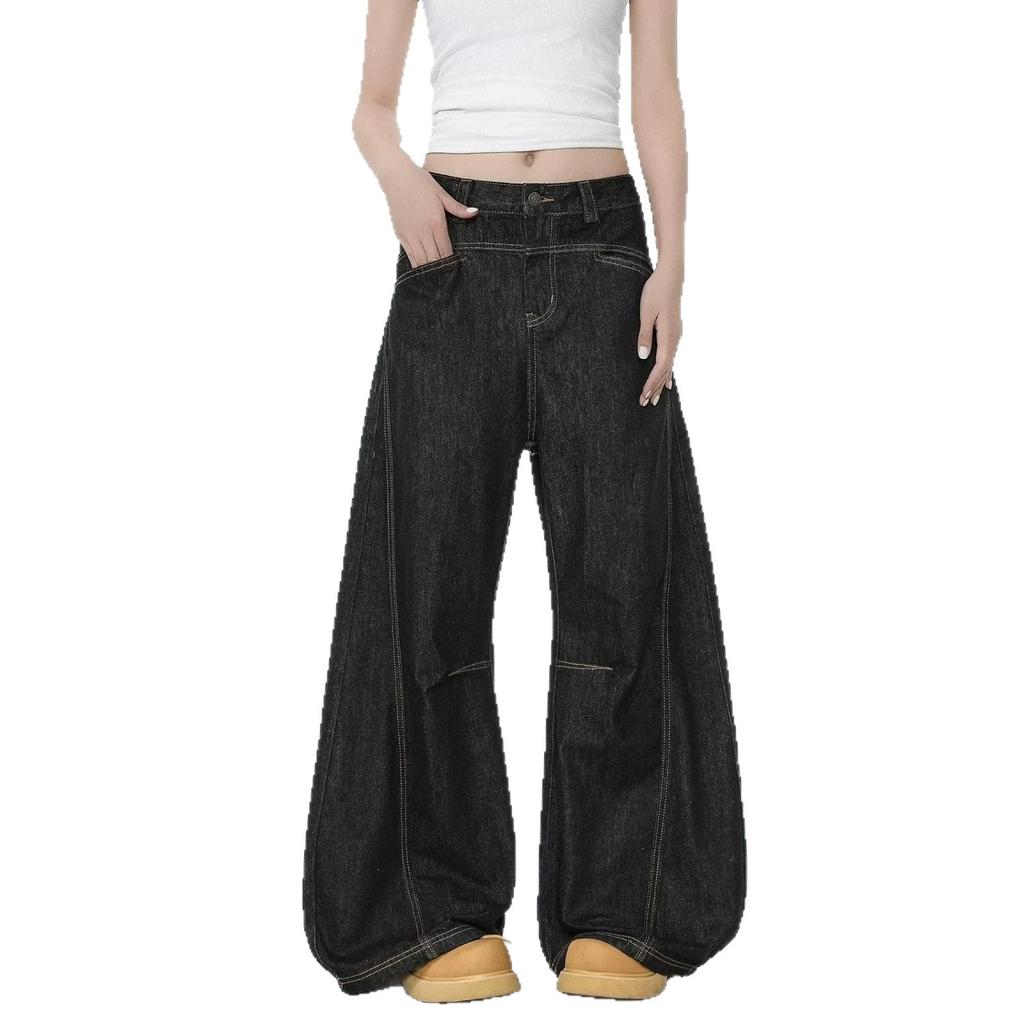 American retro street bright line deconstruction washed scimitar jeans men's and women's design trendy brand loose casual pants