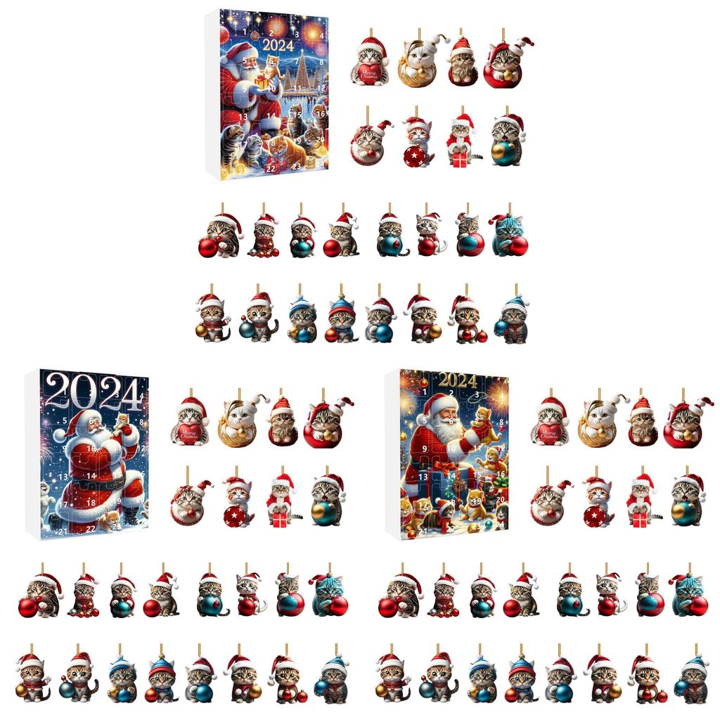 Christmas Countdown Blind Box With Acrylic Cat Car Pendant For Holiday Gift Giving