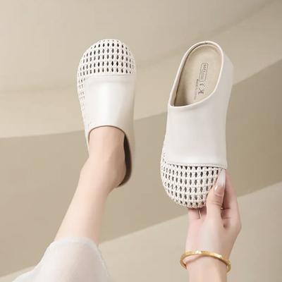 French Bag Head Slippers Summer New Hole Shoes Hollow Roman Mesh Shoes One Pedal Sandals Wedge Heel Women's Shoes Breathable