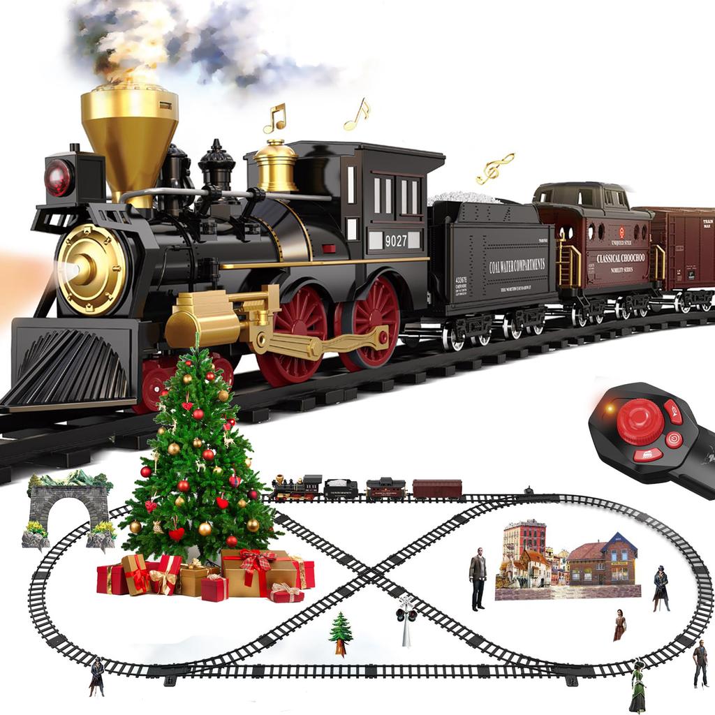 Remote Control Retro Train Set RC Train Toys Steam Electric Stepless Speed Control Remote Smoking Train Children's Toys  Gifts