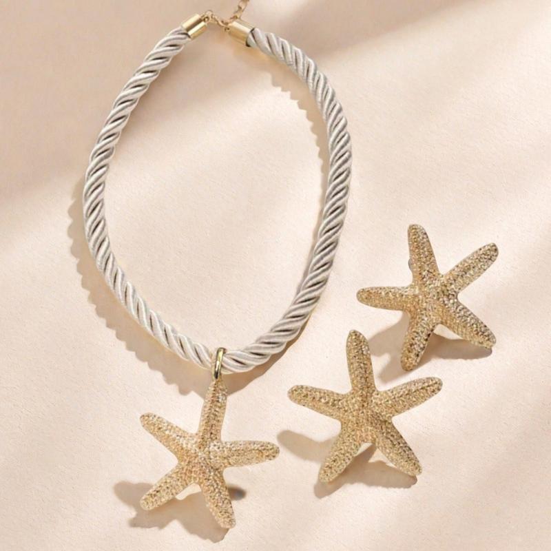 Boho Colorful Metal Oil Drop Big Starfish Pendant Rope Chains Necklace For Women Summer  Jewelry Set Gifts