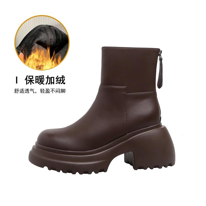 

Boots Women s short boots Autumn and winter 2025 Fleece foam bottom thick sole heightening Martin boots Medium boots Skinny boots 39