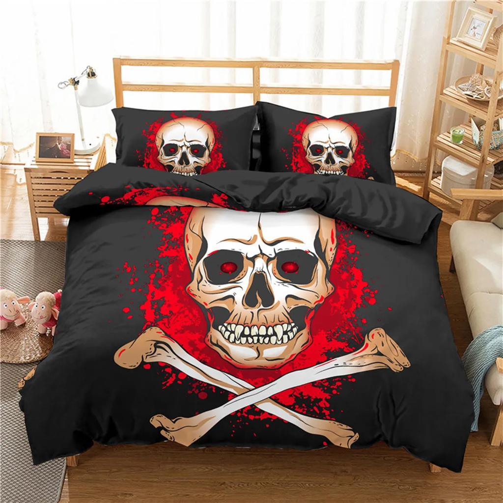 Skull Floral Skull Duvet Cover Full Size Gothic Skull Rose Bones Skeleton For Kids Women Men Red Black For Bedroom Decorations
