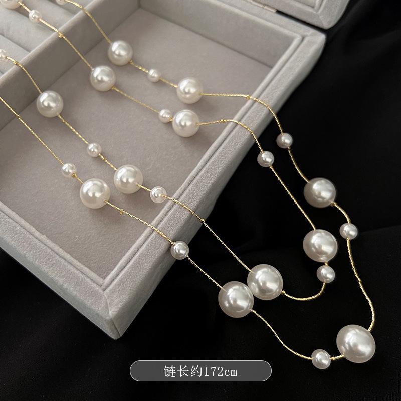 Super Fairy Long Pearl Necklace Trendy Temperament Court Style Niche Design Collarbone Chain Exquisite Gentle Sweater Chain