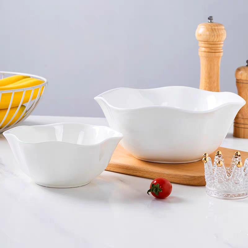 White Lotus Bone China Bowl: Western-Style Large Ceramic Noodle/Salad/Soup Bowl
