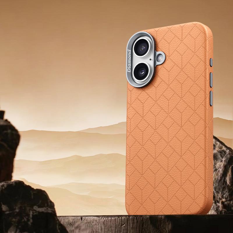 For iPhone 16 Plus Case Compatible with MagSafe Metal Lens Frame Y Pattern PC+PU Phone Cover