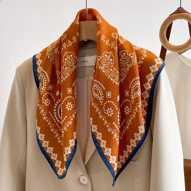 Orange Cashew Flower Cotton and Linen Hair Scarf  Small Square Scarf  Women's Thin Scarf  Linen Headscarf  Versatile Shirt