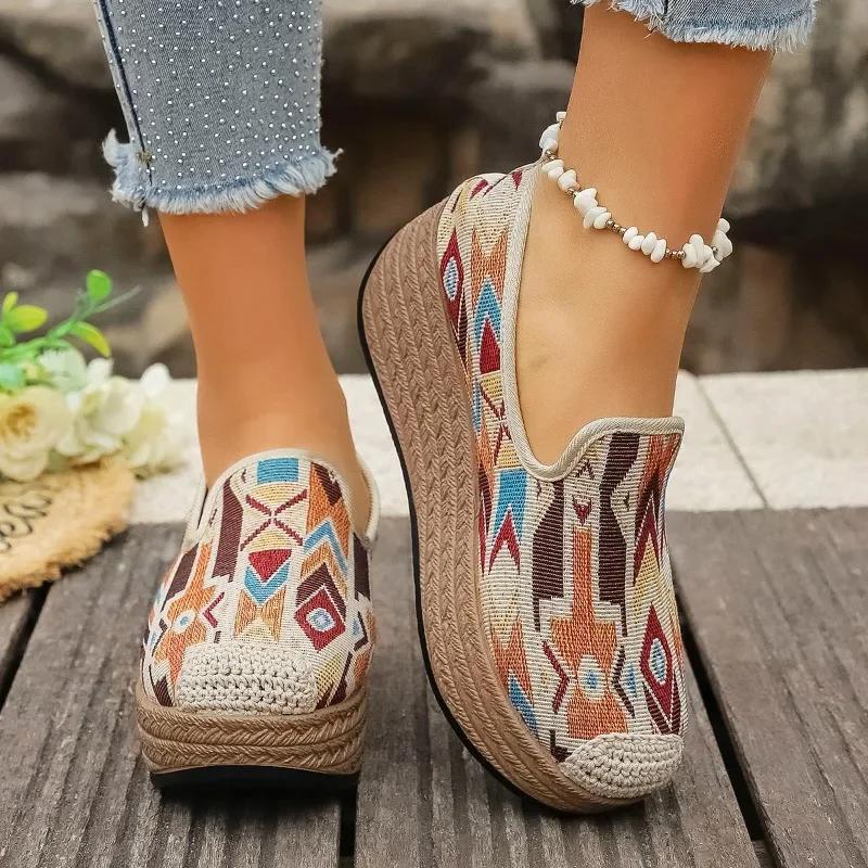 Fashion Ladies Shoes 2025 Lace-up Cuff Women's Vulcanize Shoes Fashion Printing Hot Sale Round Head Thick Bottom Casual Women Shoes