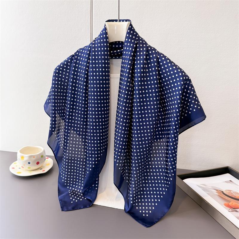 Geometric polka dot simulation silk high-end large square scarf silk scarf printing travel shawl scarf sunscreen headscarf women's scarf