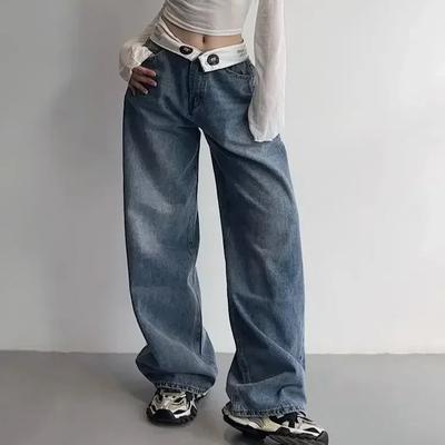 Vintage Y2k Jeans Women Baggy Kpop Gyaru Streetwear Wide Blue Denim Pants Harajuku Korean Acubi Fashion High Waist Jeans