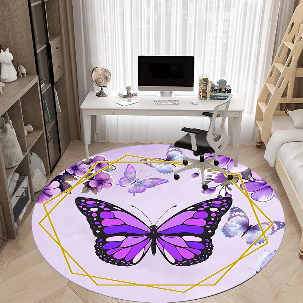 1pc Butterfly, Purple Office Round Rug, Non-slip, Soft and Durable Office Rug for Interior Decoration, Perfect for Office,Decoration yy260204064