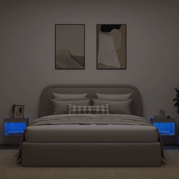 Maison Exclusive - Tables de chevet murales avec lumières LED 2 pcs sonoma gris