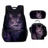 Classic Novelty Cool Cute Cat Pattern 3D Print 3pcs/Set Student School Bags Laptop Backpack Crossbody Lunch bag Pencil Case