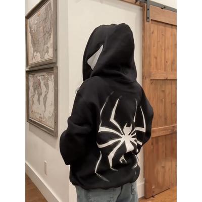 Y2k Women Spider Print Hoodies Women Hip Hop Zipper Long Sleeve Jacket Coats Autumn Winter Harajuku Casual Loose Hooded Sweatshirt
