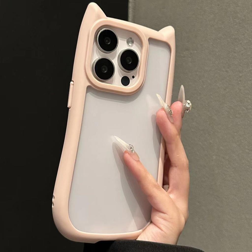 Applicable to Apple 16Promax cat ear silicone mobile phone case creative new iPhone16 transparent anti-drop protective case