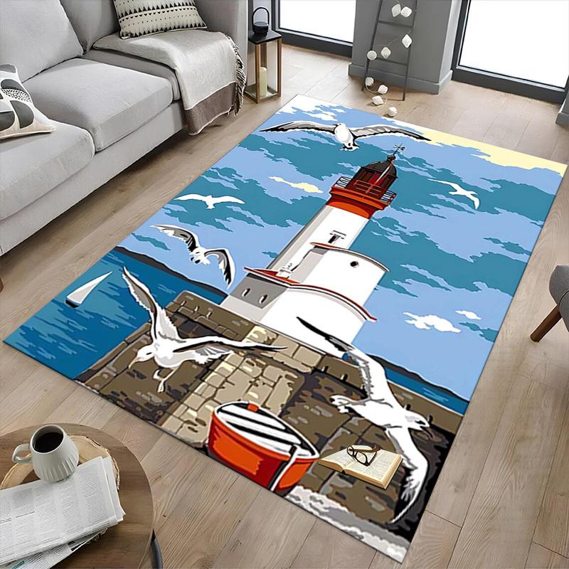 1PC lighthouse seagulls Anti-slip carpet, suitable for Office, bedroomand playrooms. It can also be used as a sofa footrest cover-W92