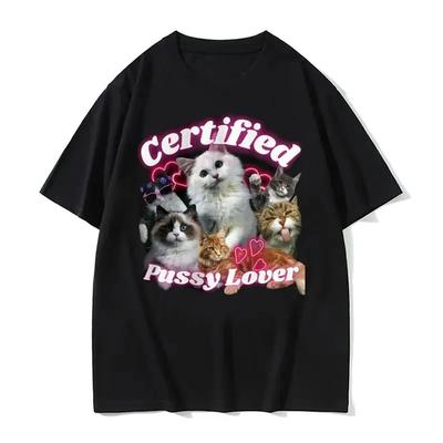 Lustiges Zertifiziert Niedlich Katzenliebhaber T-Shirt Damen Mode Ästhetisches Kurzarm T-Shirt Sommer Freizeit T-Shirt Tops