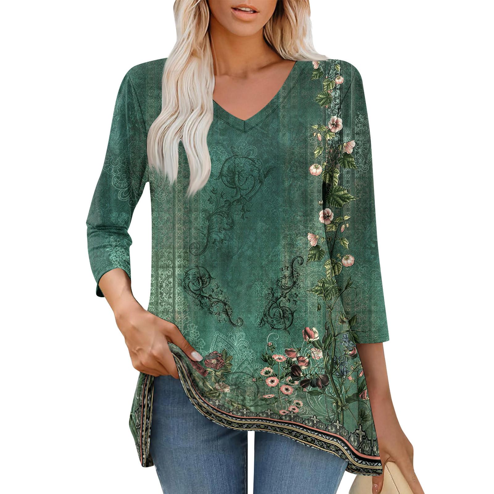 

Рубашки с рукавом 3/4 для женщин, футболки с принтом, блузки, повседневные базовые топы больших размеров, пуловеры M