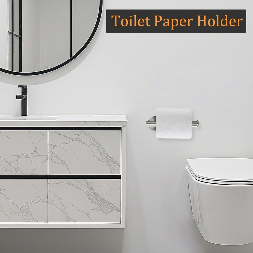 2PCS SUS 304 Stainless Steel Toilet Paper Holder, Brushed Nickel Wall Mount Toilet Roll Holder, Rustproof Single Bar for Bathroom Kitchen Washroom