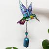 Glass Hummingbird Wind Chime Diamond Glass Crafts Hanging for Home Garden Courtyard Balcony Decoration Housewarming Gift