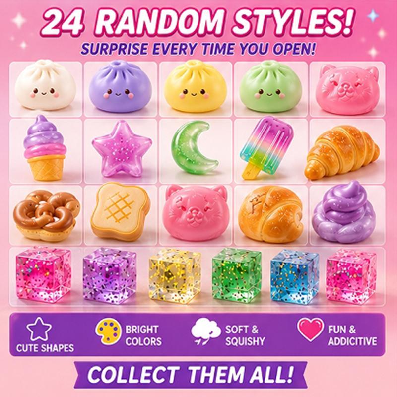 24Pcs Stress Relief Food Squeezable Blind Box Pack High Elastic Tear Resistant Slow Rising Fidget Toy Gift For Kids Teens