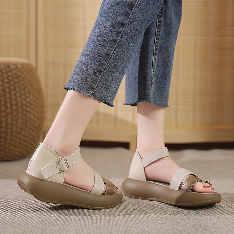 2025 summer new casual sandals stepping on shit Roman sandals women's platform open-toed muffin bottom beach sandals