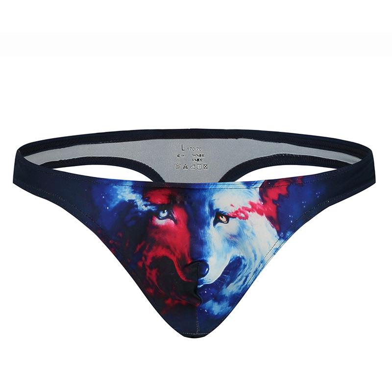 Mens Sexy Bikini Thongs Underwear Bugle Pouch 3D Animal Print Funny Panties Low Waisted Wolf Underpants Slips Swimsuit