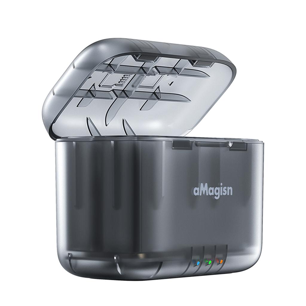 aMagisn AD13 A 2 slot Battery Charger Portable Battery Charging Box Battery Charging Case with TF Card Storage Slots