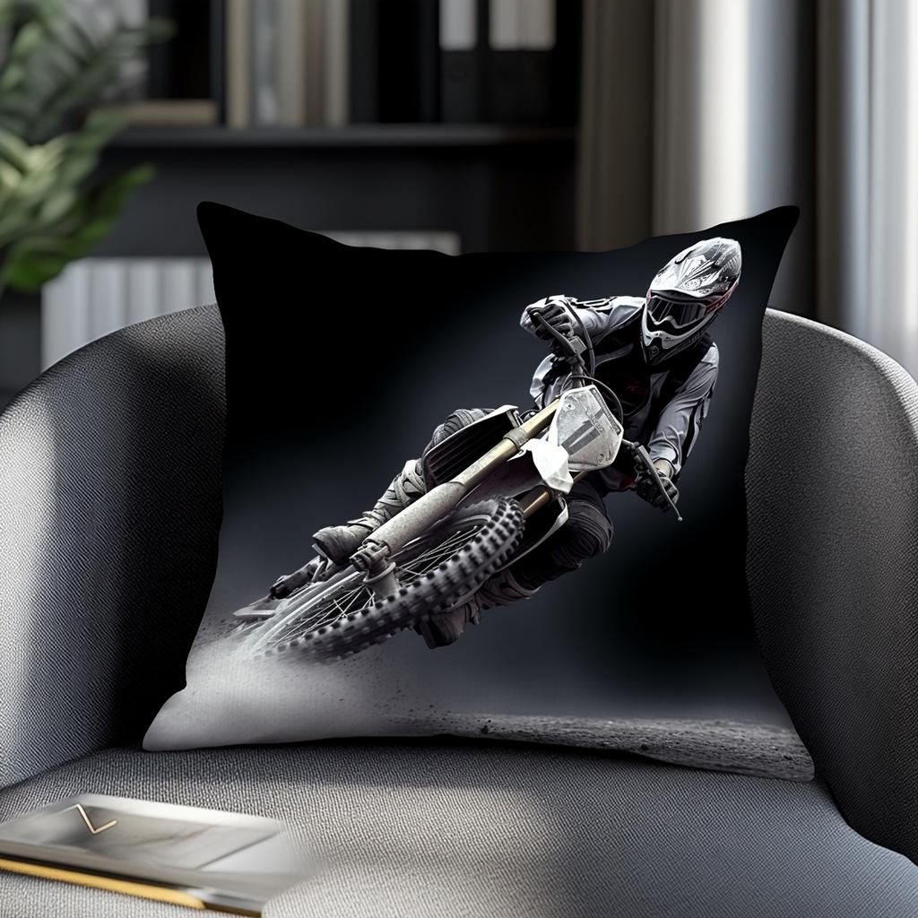 Extreme Sports Moto Biker Art Pillowcase Cushion Print 40x40cm Monochrome Dirt Bike Action Racing Throw Pillow Cover Decoration