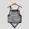 INCERUN Men Summer Strap Sleeveless Glitter See Through Mesh Party Irregular Tank Tops