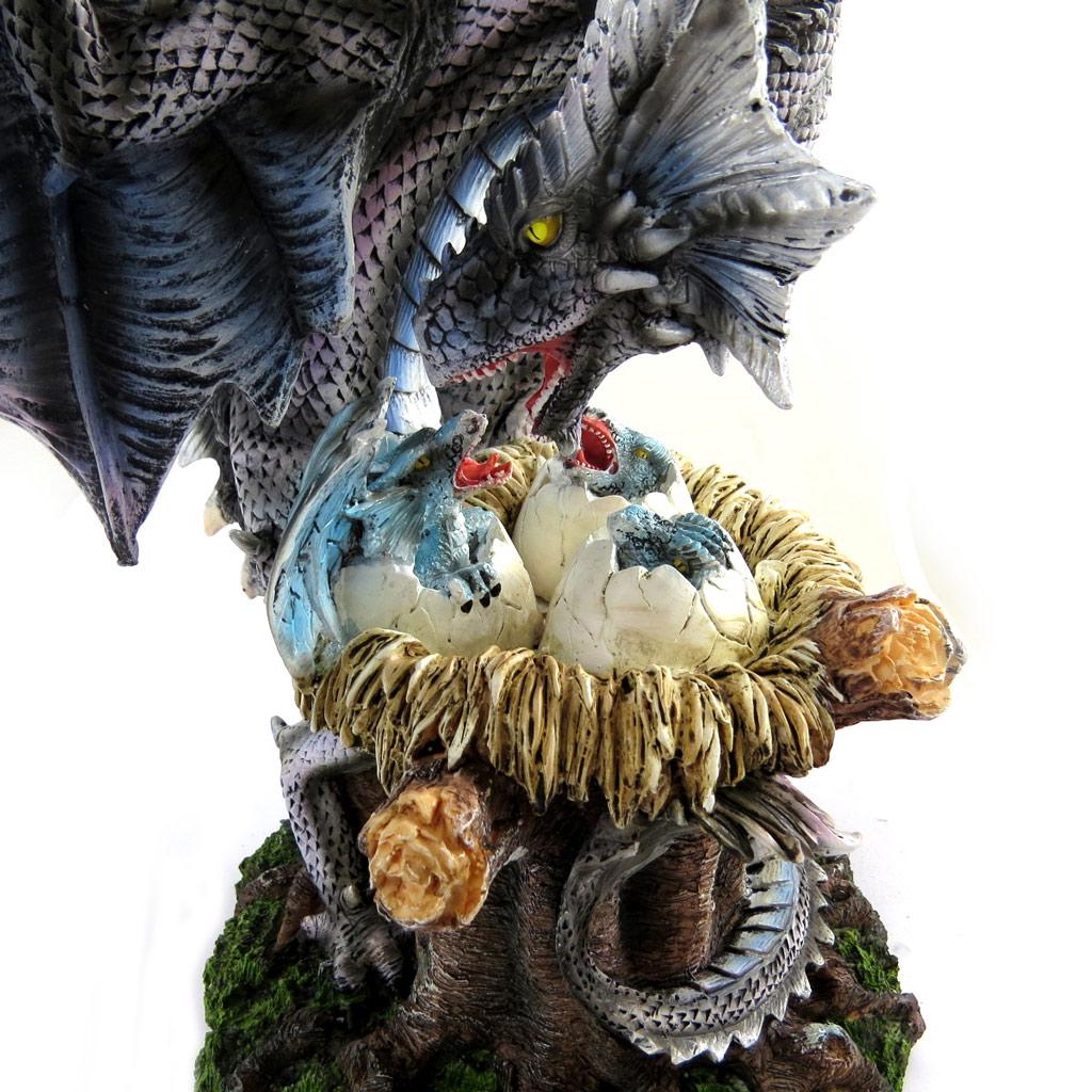 Les Trésors De Lily [L8838] - Figurine 'Mystical Dragon and Its Little Ones' Grey-blue - Height 38 Cm